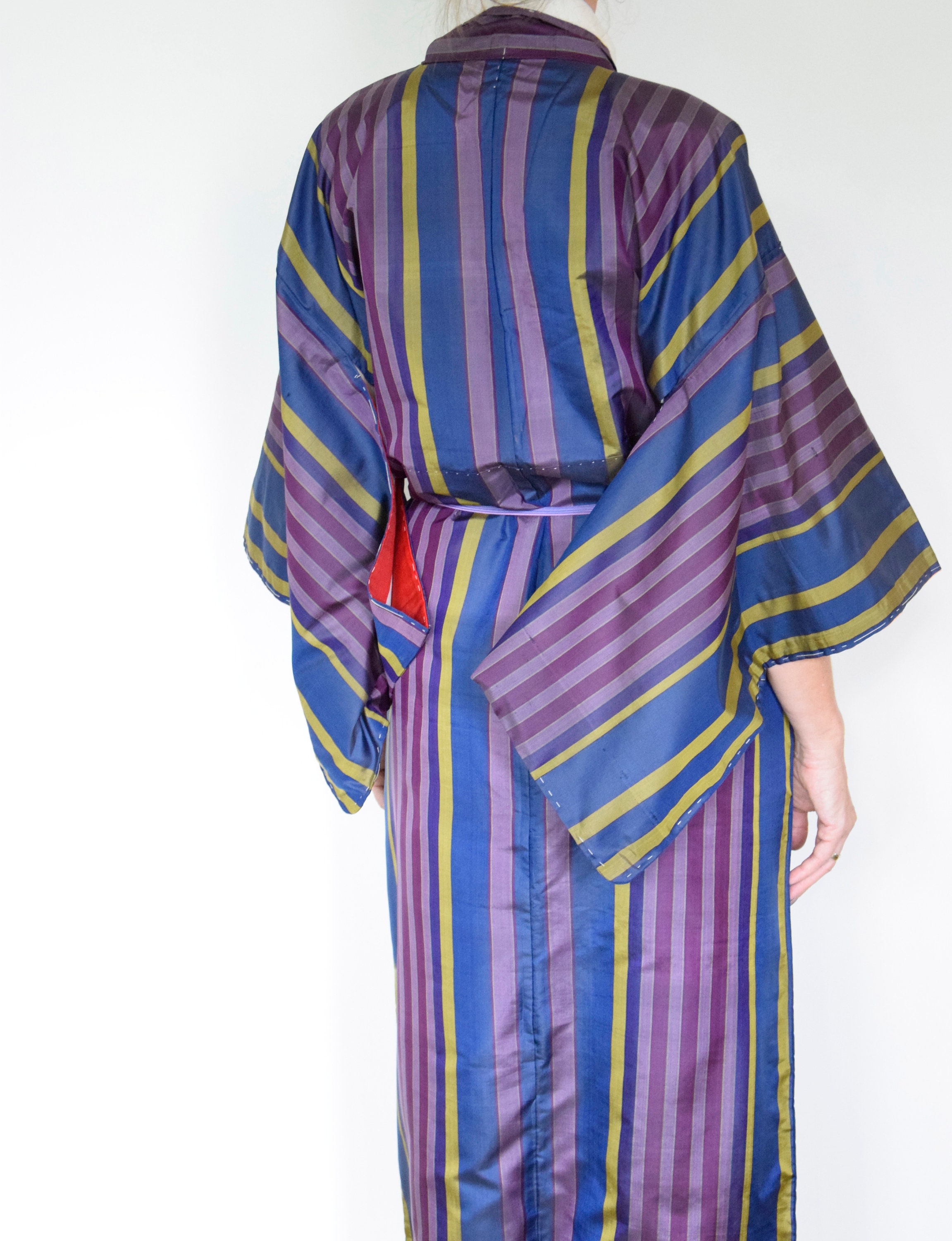 Vintage Kimono with stripes, Unisex, Silk Kimono Robe, Lounge Wear, Boho Style, Kaftan, Kimono