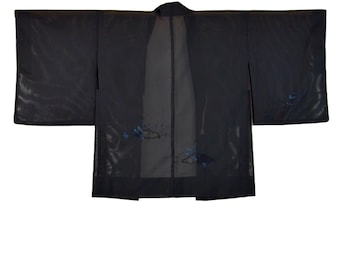 Translucent Kimono Jacket black, translucent Vintage Haori, Summer Jacket, Short Kimono,  Boho Tunic, Present