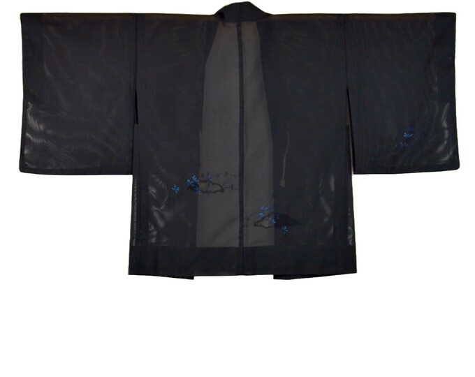 Translucent Kimono Jacket black, translucent Vintage Haori, Summer Jacket, Short Kimono,  Boho Tunic, Present