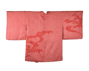 Red Kimono Jacket with Shiori Batik, Haori, Silk Kimono Jacket,  ships from Germany