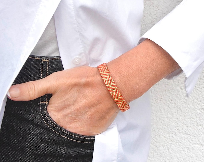 Bracelet For Japan Lovers "Dragon" red and gold Japanese Obijime Accessory, Saga Nishiki Weaving, Wabi Sabi, Friendship Bracelet