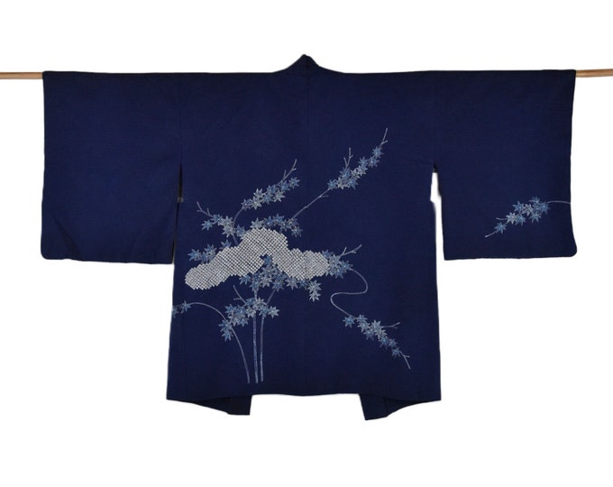 Cleaned Japanese Kimono Jacket/ blue / Vintage Haori / Shibori Batik / Silk Kimono Jacket  / Wearable Art / Short Kimono