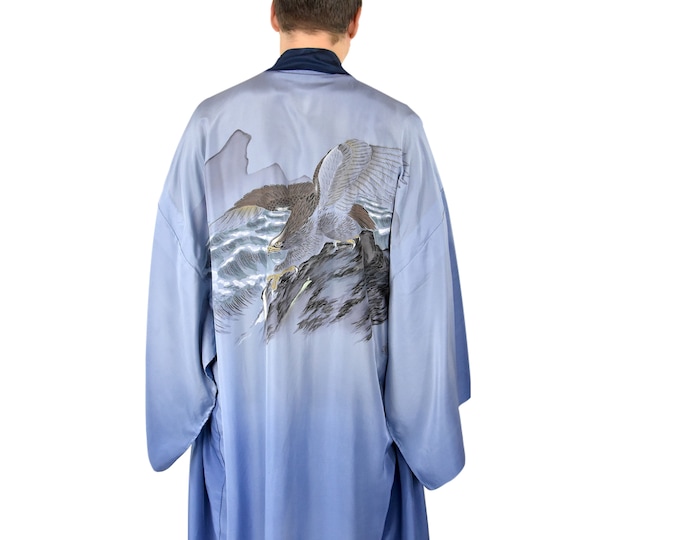Cleaned Japanese Kimono Coat for men, Nagajyuban, Wall Decoration, Vintage Silk Kimono,  Unisex, Present for him, Kimonomädchen