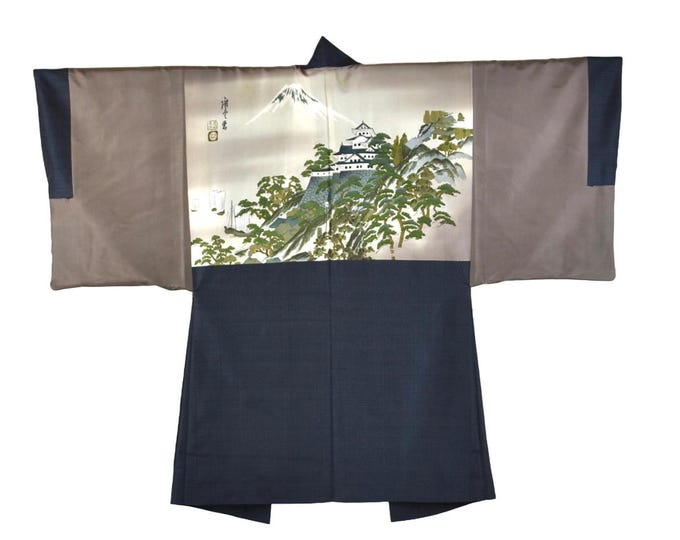 Kimono Jacket "Fuji ", Oshima Tsumugi Haori Samurai Jacket / Wall Decoration / Haori  / Present for him / Kimonomädchen