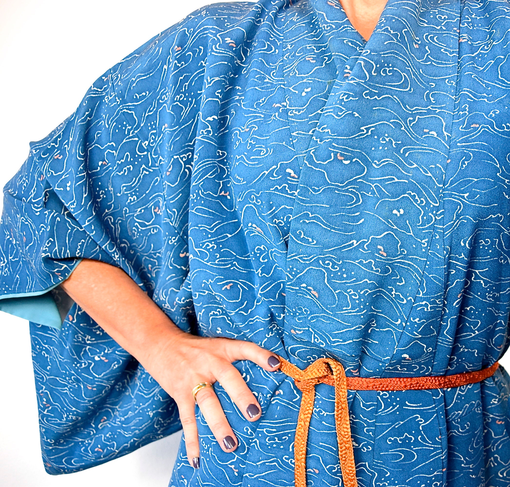 Japanese Vintage Kimono Robe Silk Including Obijime Belt Silk Gown