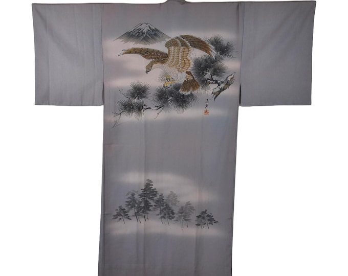 Japanese Kimono Coat for men, Nagajyuban, Eagle, Wall Decoration,  Unisex, Present for him, Kimonomädchen