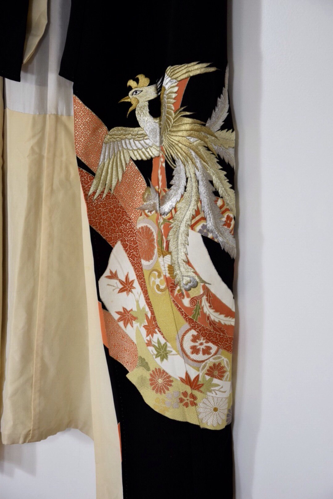 Japanese Vintage Kimono, Wall Decoration, Kuro Tomesode Autumn, Kimono