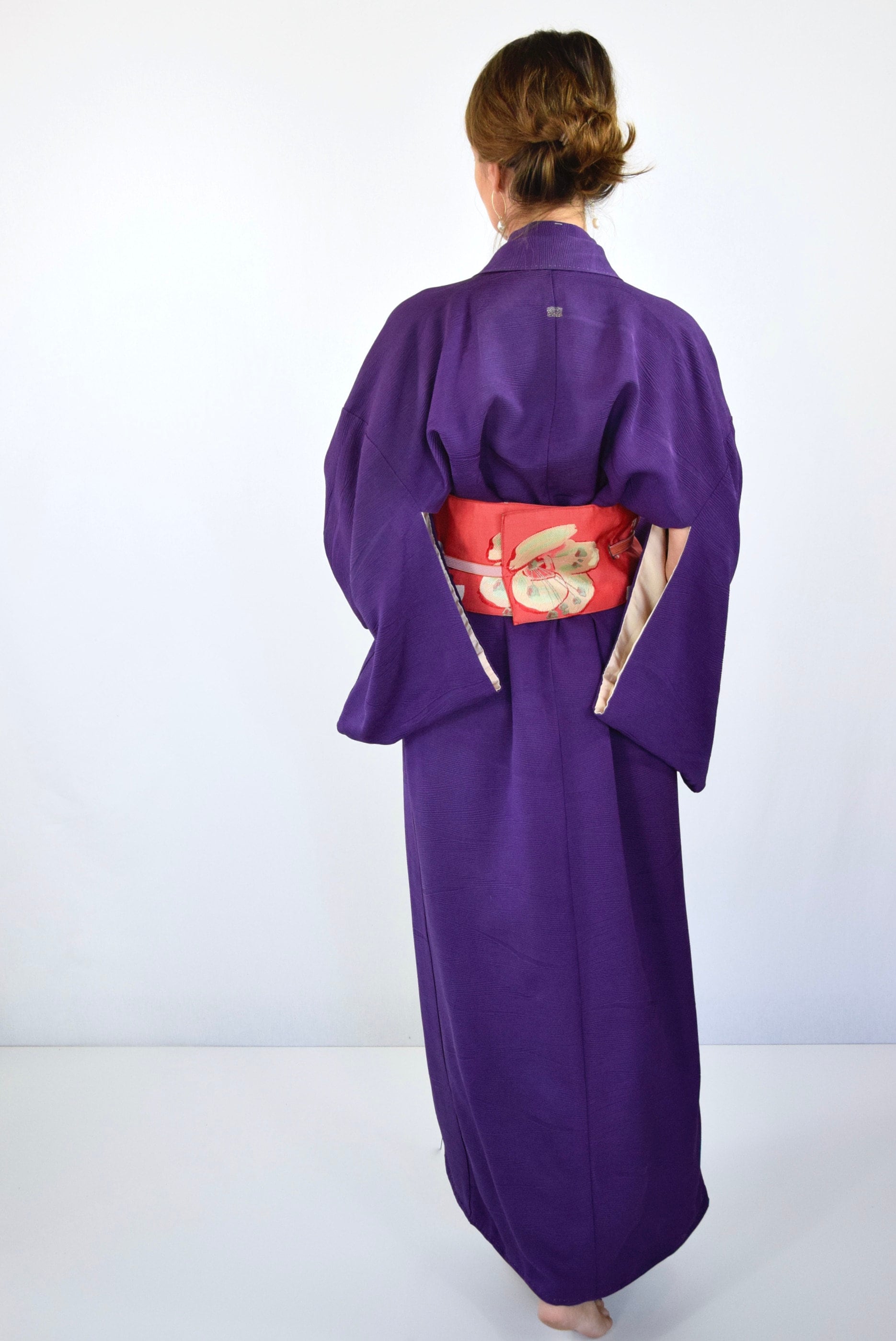 Cleaned Japanese Vintage Kimono Robe in purple, cleaned and ready to