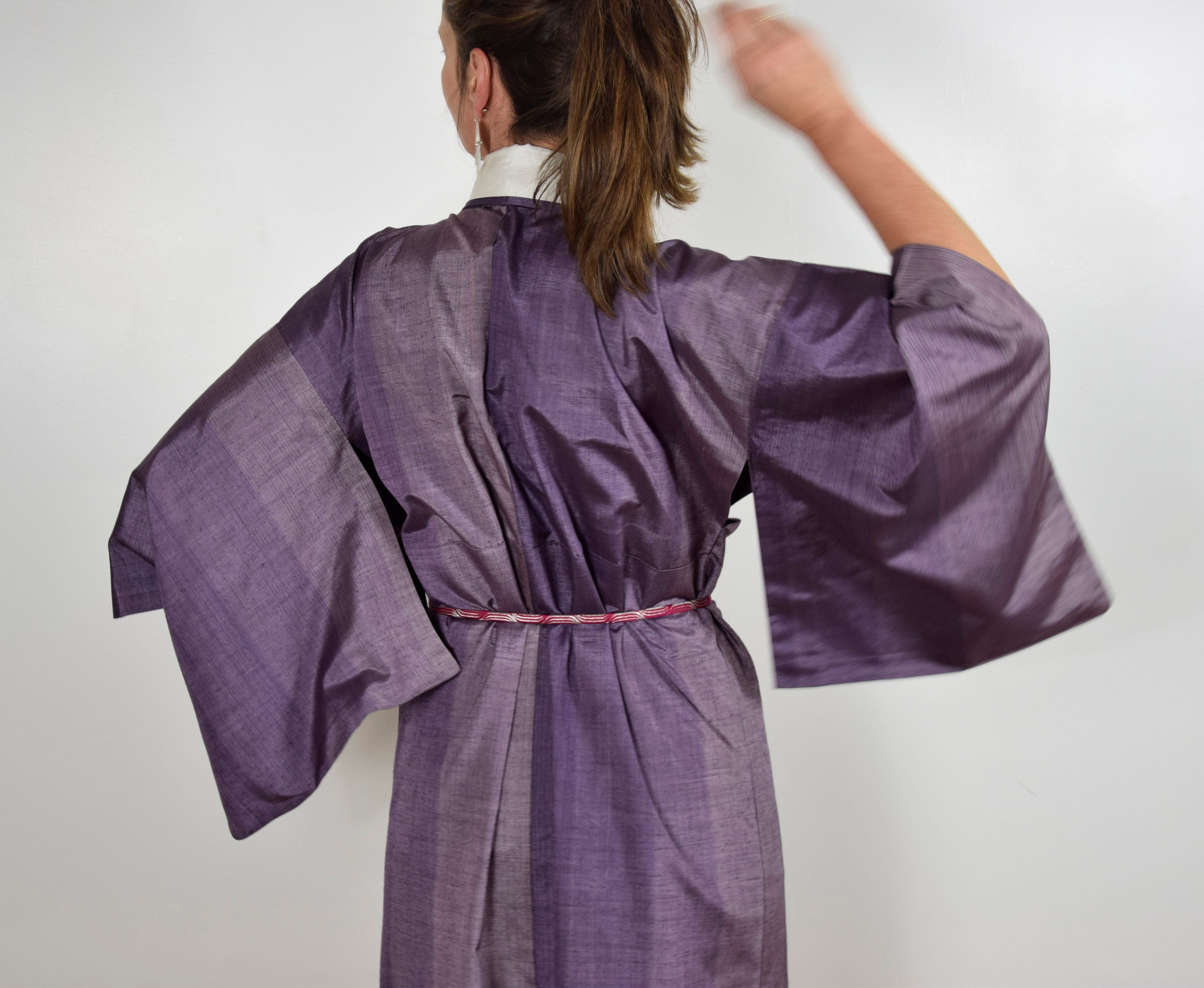 Japan Purple Robe Japanese Vintage Kimono Robe Silk in purple with free Obijime belt ...