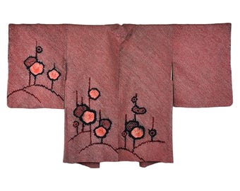 Japanese stylish Kimono Jacket in red with a blue shade Shibori Batik, Haori, Silk Kimono Jacket,  ships from Germany