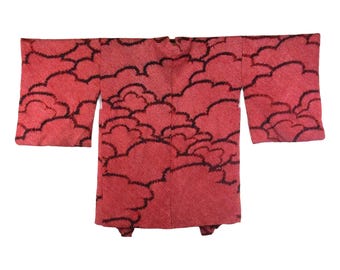 Japanese stylish Kimono Jacket in red made with Shibori Batik, Haori, Silk Kimono Jacket,  ships from Germany