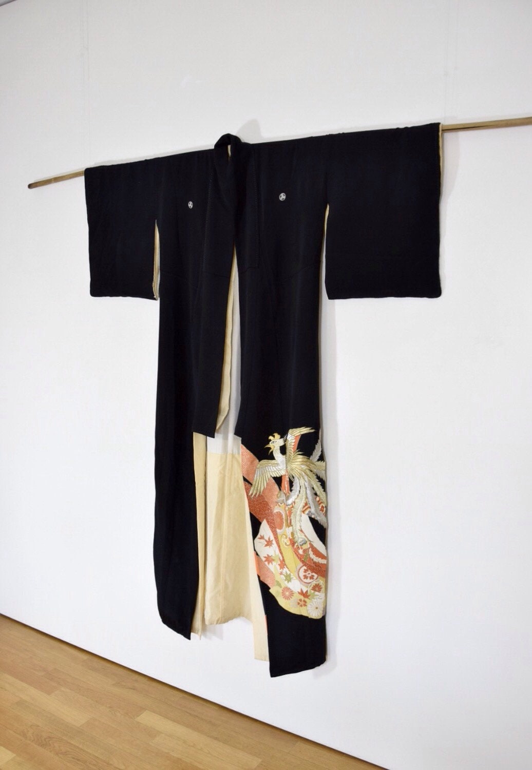 Japanese Vintage Kimono, Wall Decoration, Kuro Tomesode Autumn, Kimono