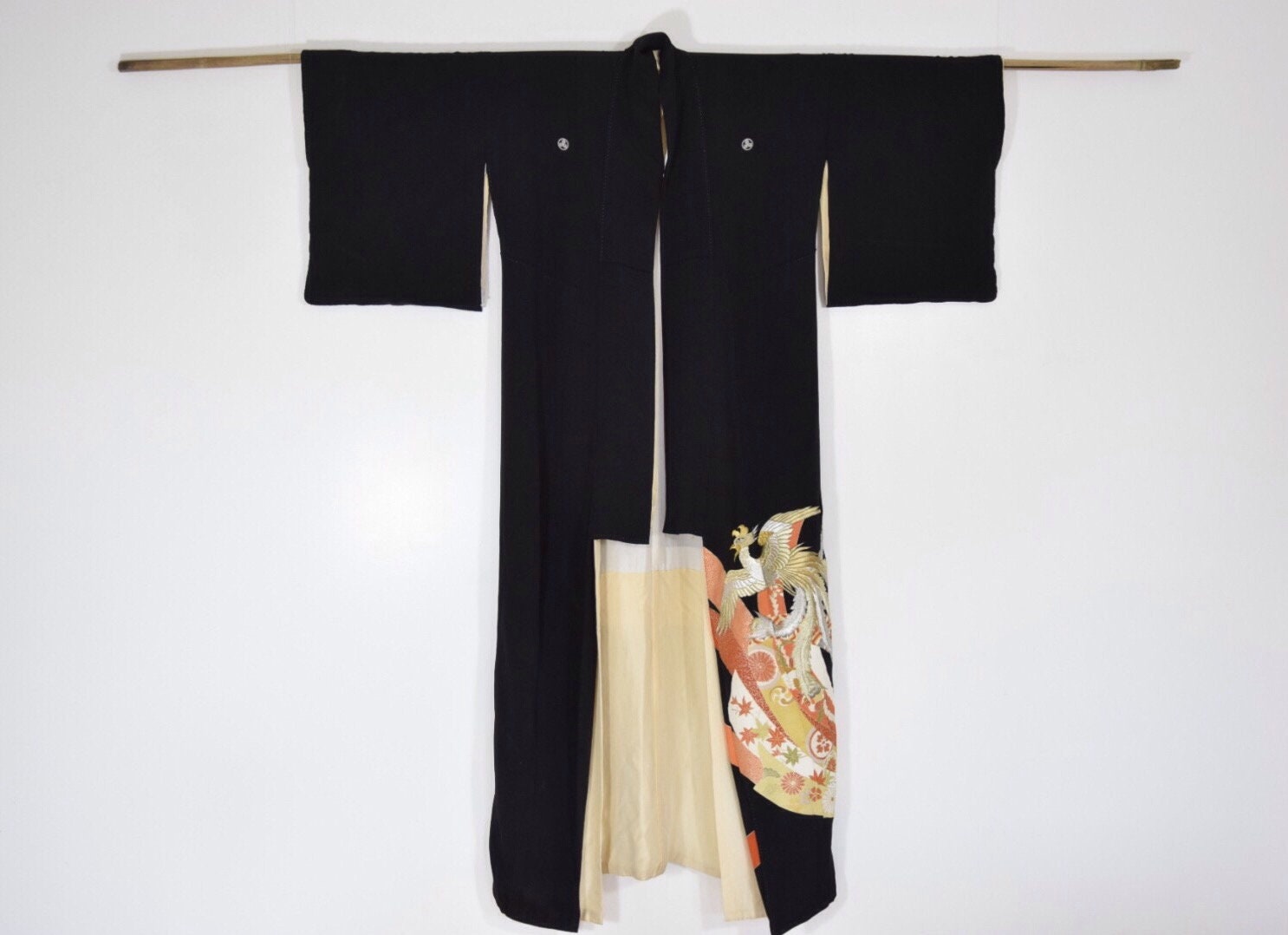Japanese Vintage Kimono, Wall Decoration, Kuro Tomesode Autumn, Kimono ...