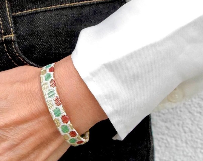 Bracelet For Japan Lovers "Kouyo", made of Japanese Obijime Kimono Belt, Saga Nishiki Weaving, Wabi Sabi, Friendship Bracelet