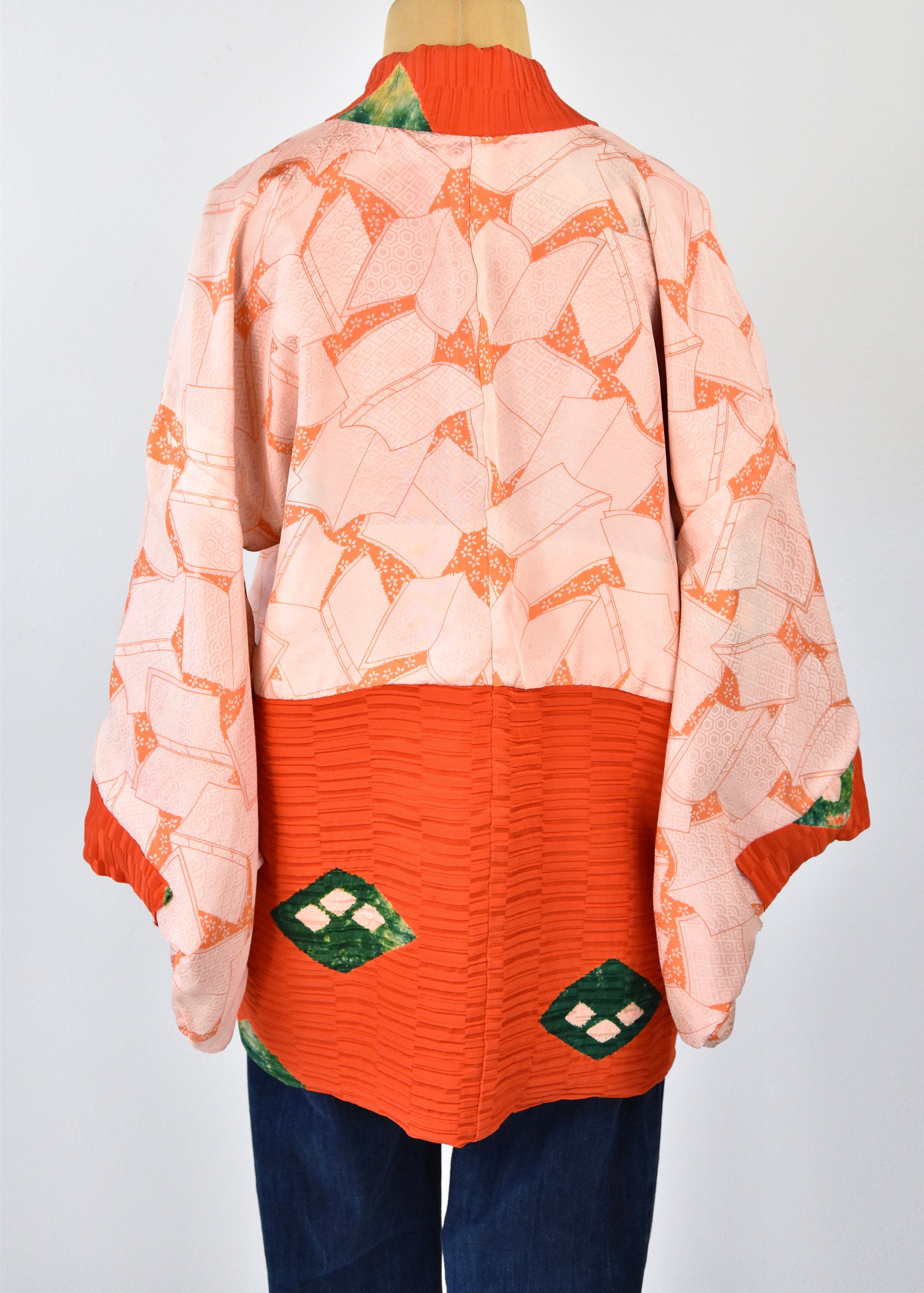 Cleaned Original Japanese Vintage Haori/ orange short silk Kimono ...
