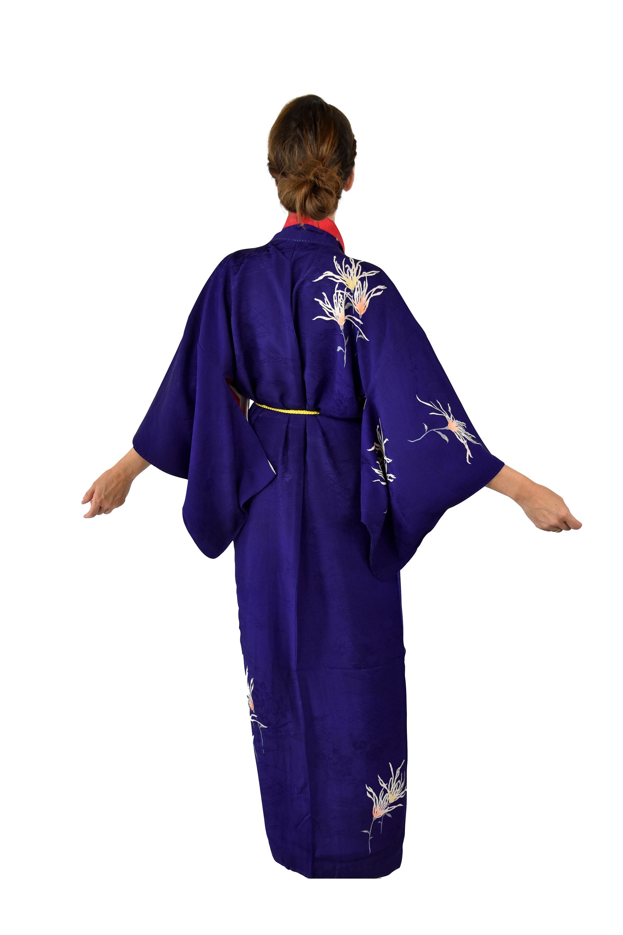 Cleaned Japanese Antique Kimono, purple Silk, Japanese Kimono Robe Silk