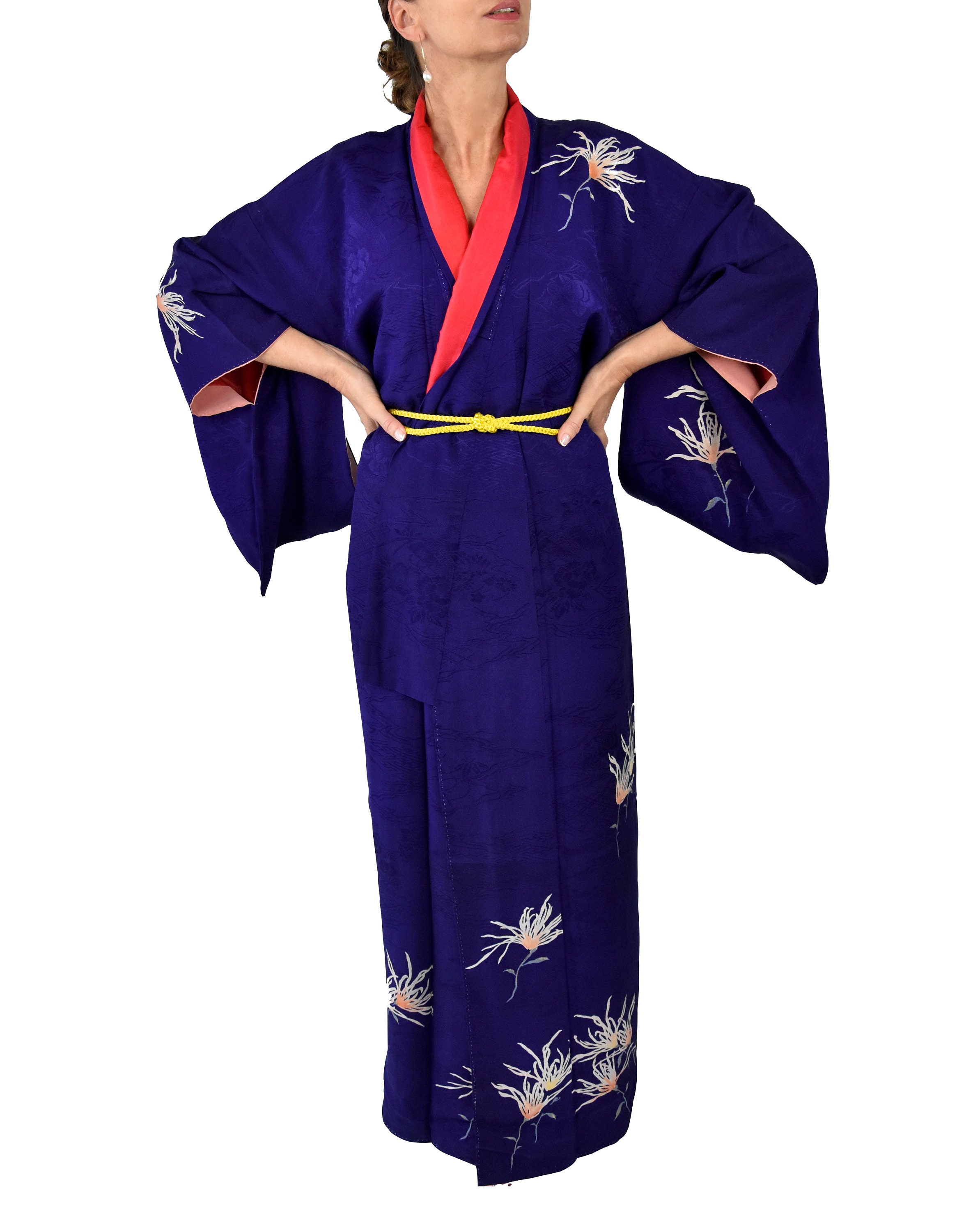 Cleaned Japanese Antique Kimono, purple Silk, Japanese Kimono Robe Silk