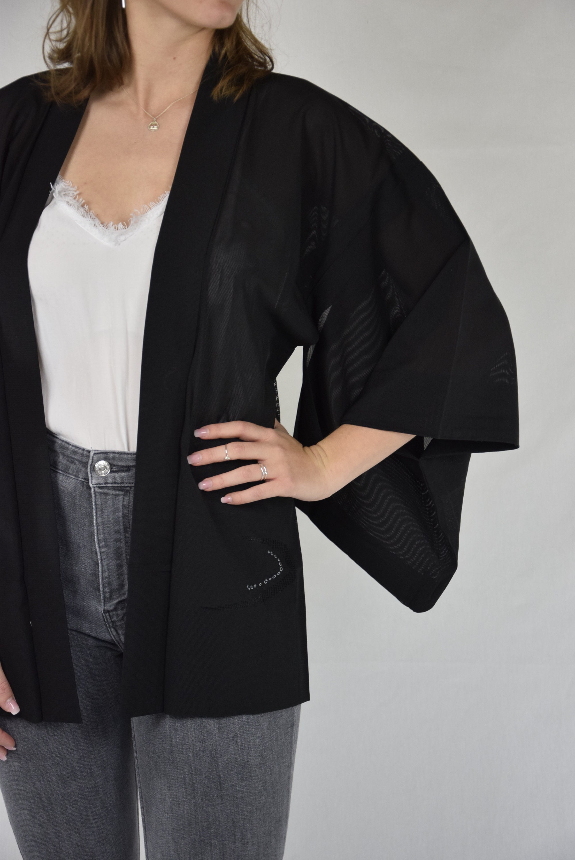 Kimono Jacket black, Vintage Haori, Summer Jacket, Short Kimono, Boho ...