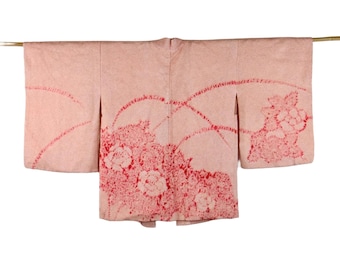 Comfy Kimono Cardigan/ Apricot / Cosy Vintage  Haori / Shibori Batik / Silk Kimono Jacket  / Wearable Art / Shibori Batik / Short Kimono