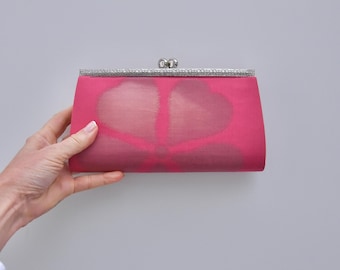Japanese Kimono Clutch – Elegant Silk Purse in Sakura Pink – Evening Bag – Vintage Style - Clutch Bag - sustainable fashion