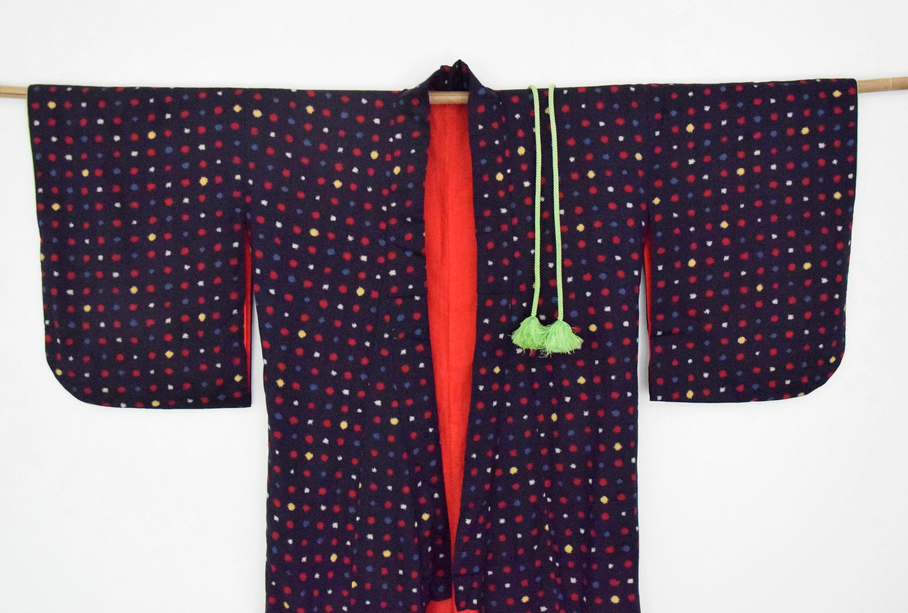 Vintage Kimono dark blue with dots and Belt, Kimono Robe, Coat, Boho