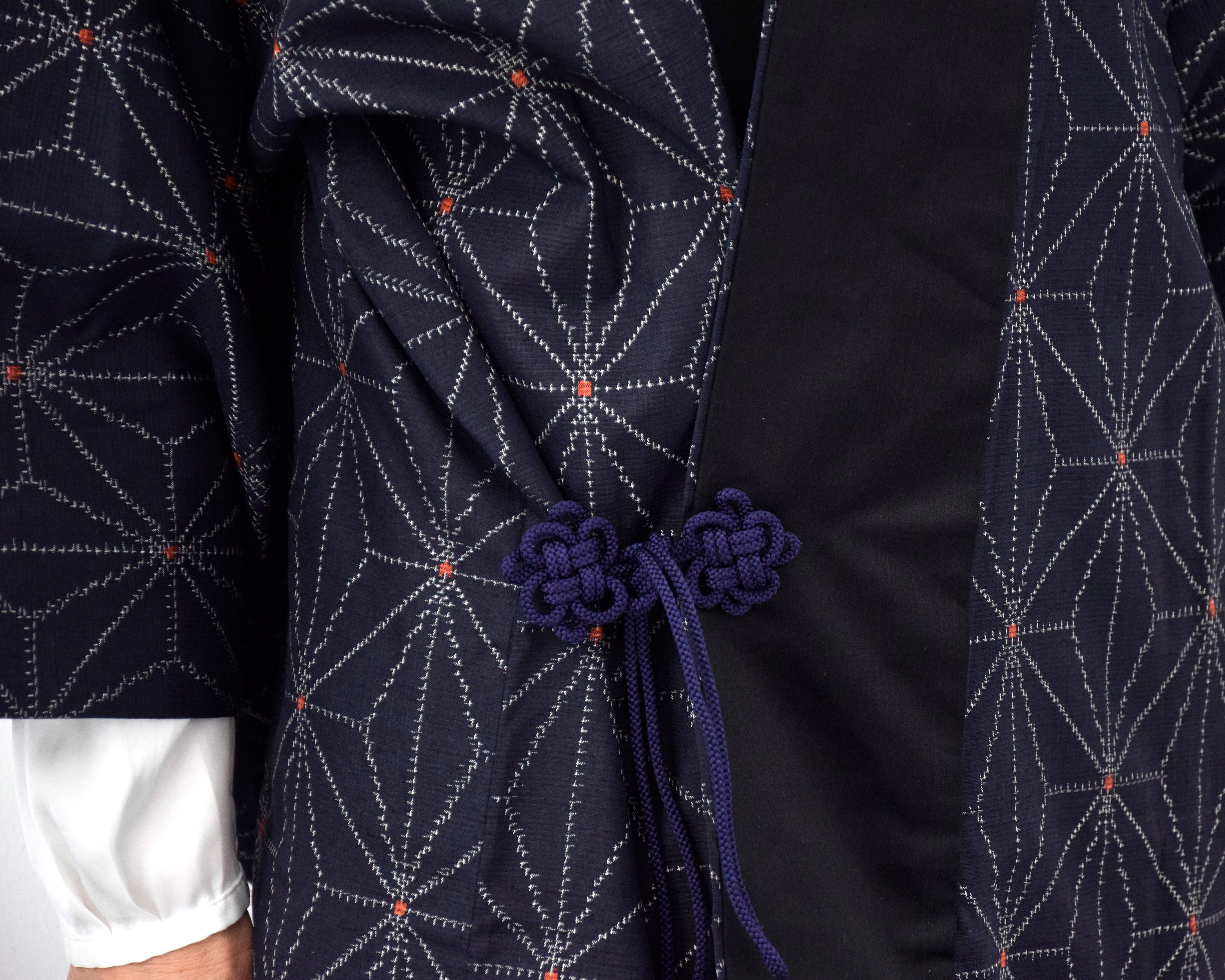 Kimono Coat, Japanese Vintage Kimono, blue, Ikat Pattern, unisex, Silk