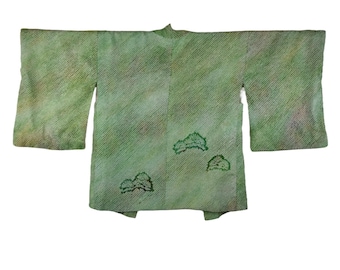 Japanese stylish Kimono Jacket in fresh green Shibori Batik, Haori, Silk Kimono Jacket,  ships from Germany