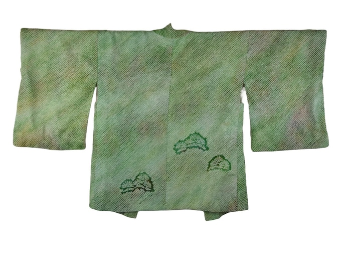 Japanese stylish Kimono Jacket in fresh green Shibori Batik, Haori, Silk Kimono Jacket,  ships from Germany