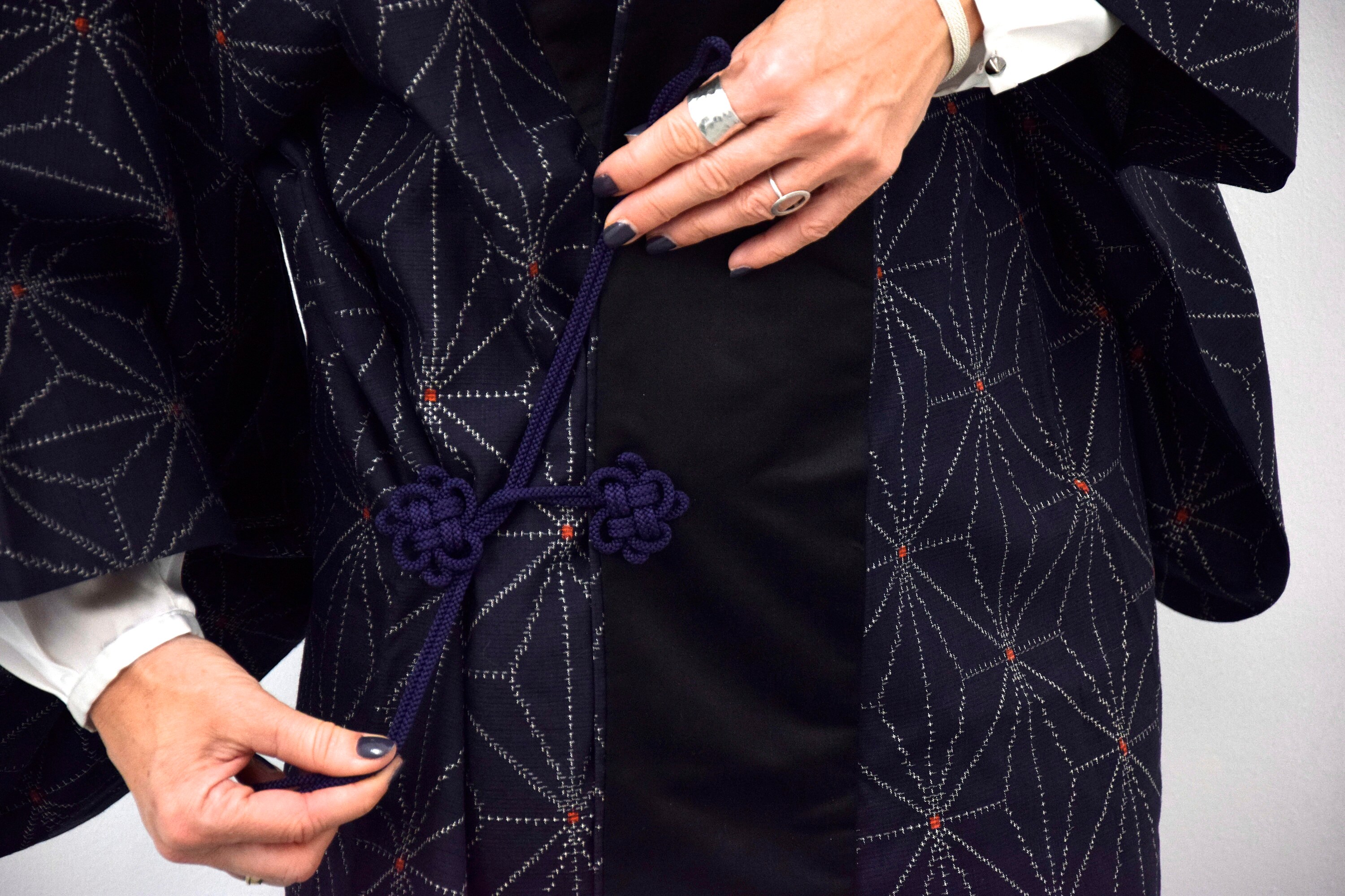 Kimono Coat, Japanese Vintage Kimono, blue, Ikat Pattern, unisex, Silk