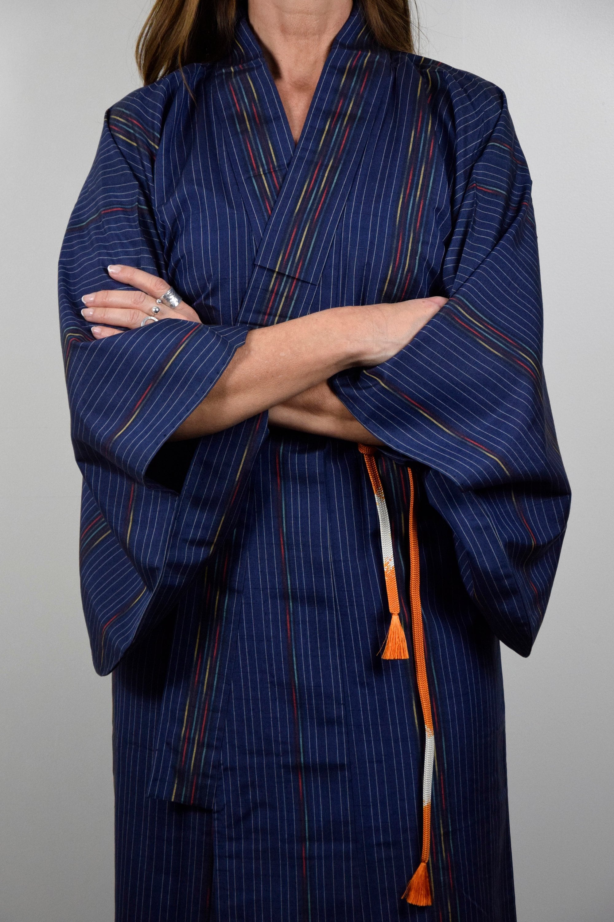 Japanese Vintage Kimono Robe Silk in blue with free Obijime belt, Silk