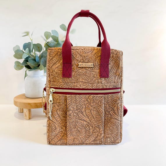 Floral Paisley Cork Backpack – Natural Multi-Color Vegan Cork Mini Backpack: Sustainable Paisley Design - Etsy main image 2