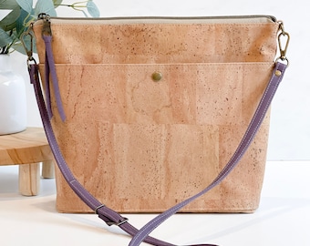 Cork Zip-Top Crossbody Bag in Natural