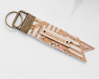 EXPLORER keychain luggage tag // Cream Palms Cork // COURAGE keychain