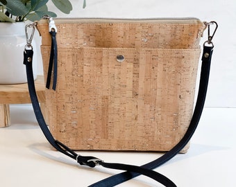 Cork Zip-Top Crossbody Bag in Silver