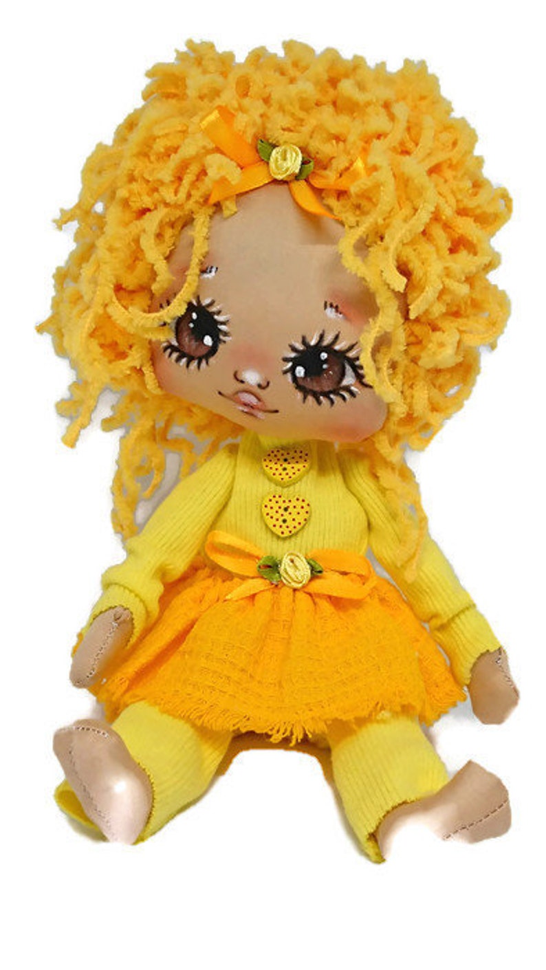 Yellow hair whimsical cloth doll yellow nursery art doll Etsy