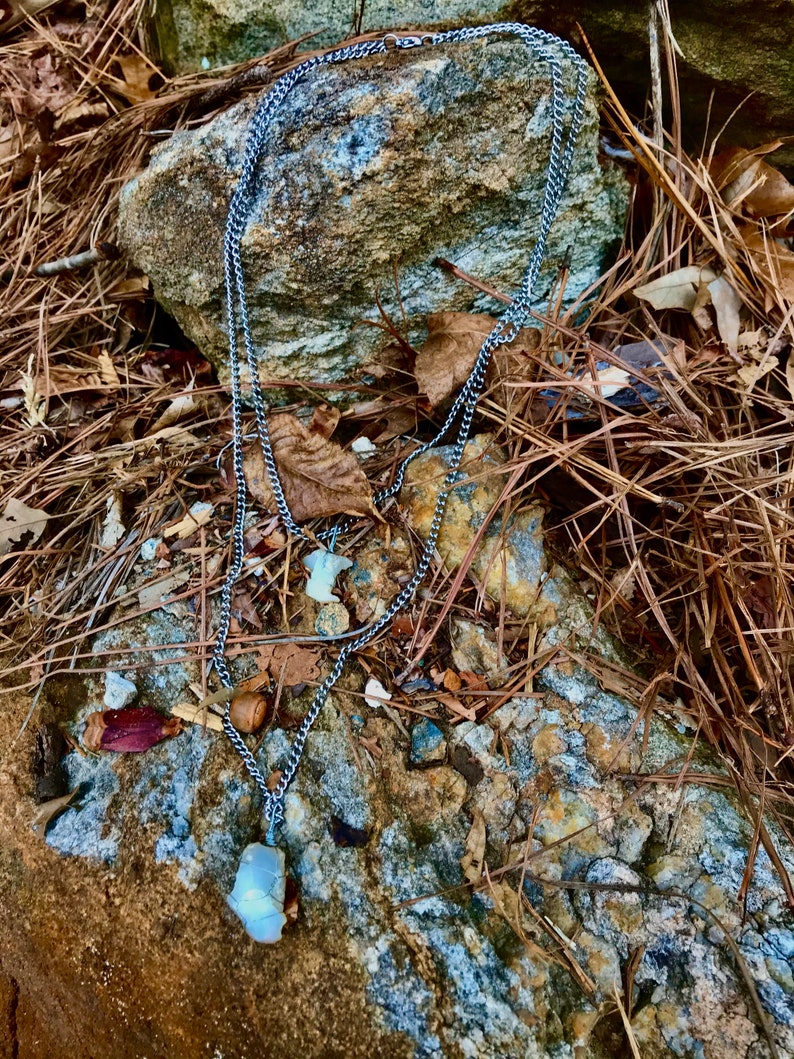 Multi strand steel and raw opal necklace