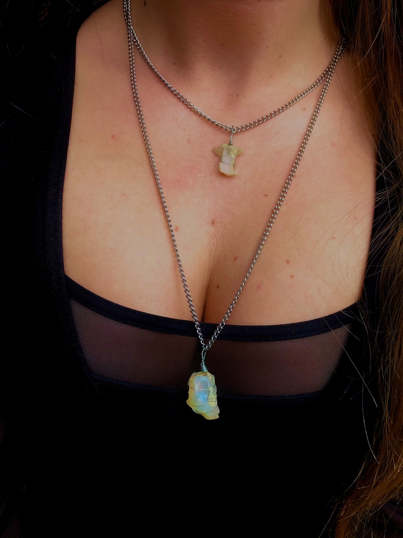 Multi strand steel and raw opal necklace