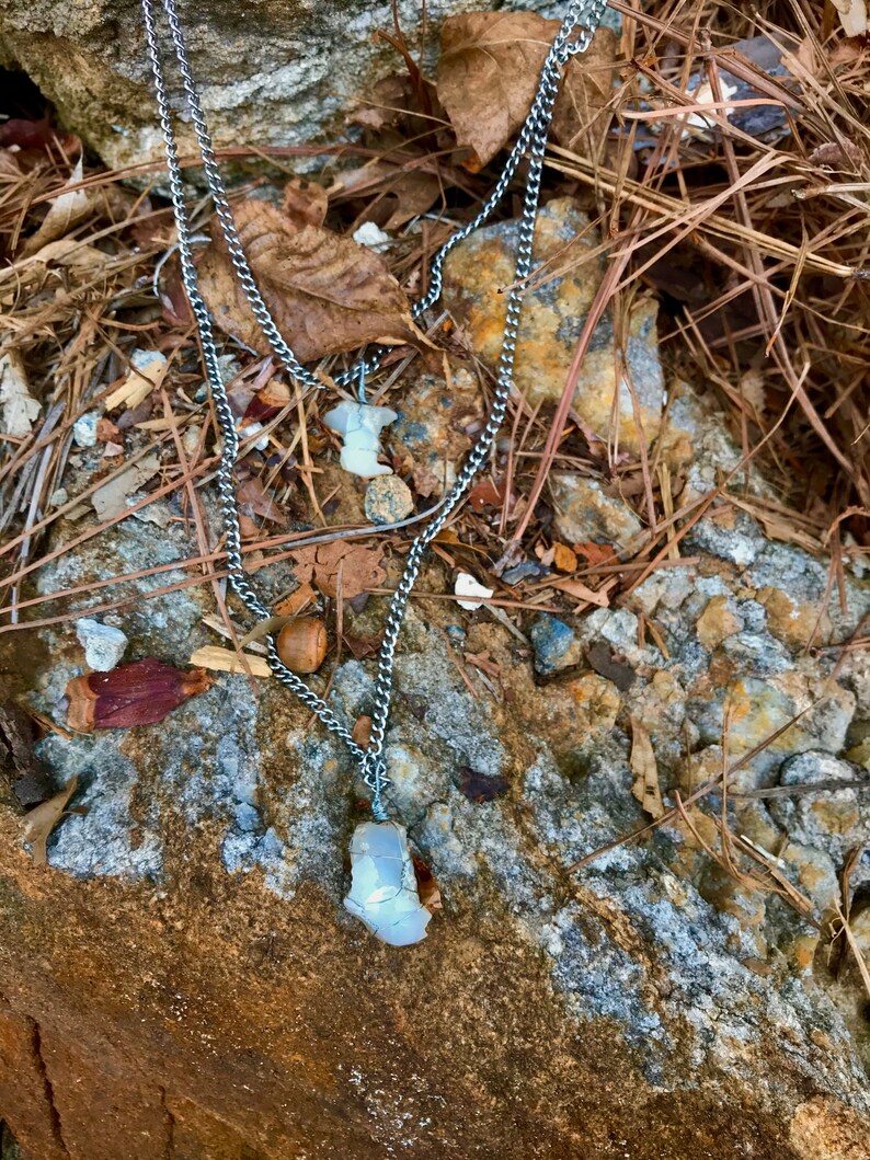 Multi strand steel and raw opal necklace
