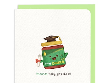 Graduation card "Essence-tially, You Did It!" – Chicken Essence Drink, Congratulations, New Grad, Asian Food and Drink, Punny Greeting Card