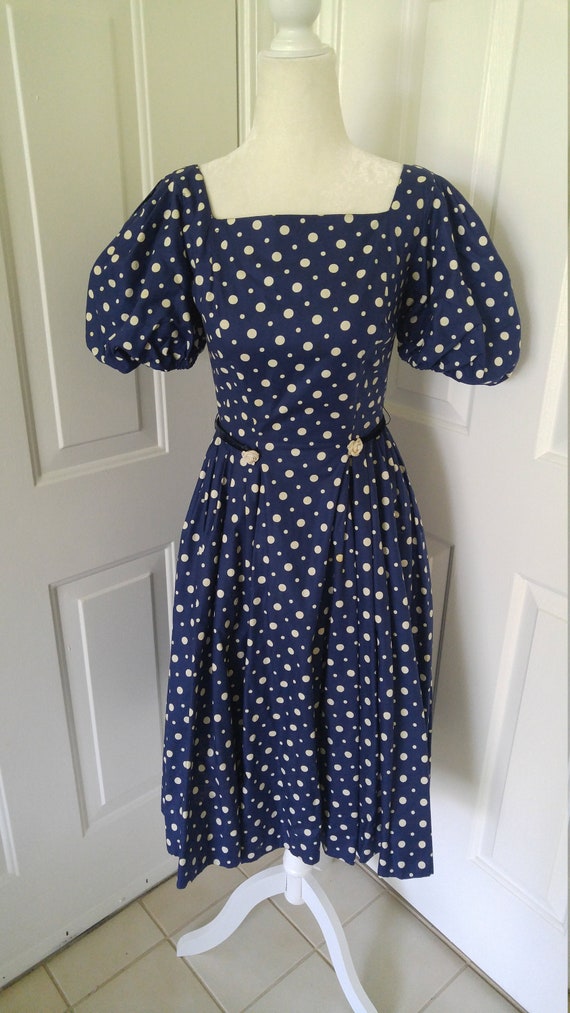 1950s puff sleeve polka dot dress by Tailored Juni