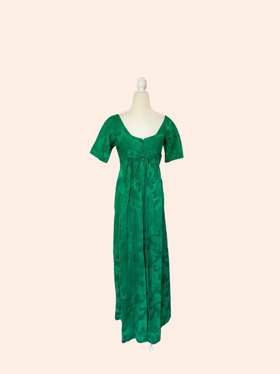 1960s Emma Domb Emerald Green Satin Brocade Maxi … - image 2