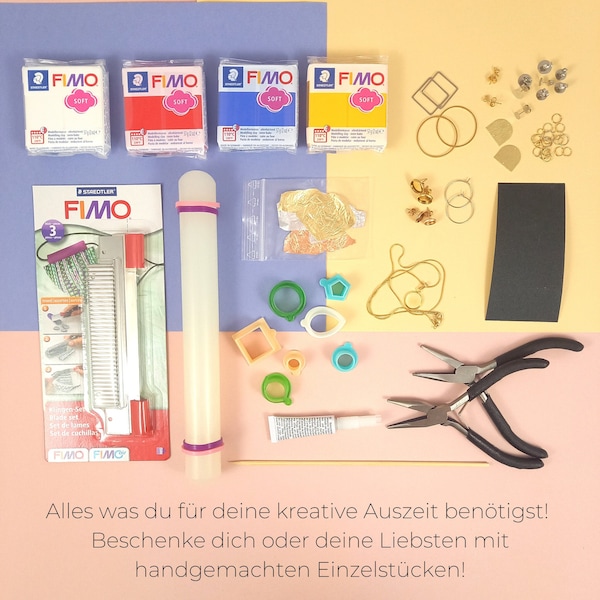 Kit de démarrage DIY Argile polymère, Kit de bricolage Fabrication de bijoux, Kit créatif, Ensemble de boucles d’oreilles DIY, Kit d’argile polymère, Boîte d’artisanat, Cadeau artisanal