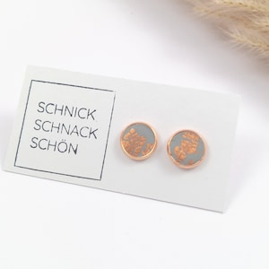 Ohrringe rosegold. Kleine Ohrstecker grau in Fassung rose. Kleine Ohrstecker rosegold. Graue Ohrstecker. Ohrringe Beton. Ohrstecker beton