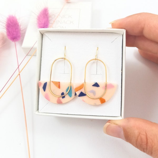 Boucles d'oreilles Terrazzo « Stella », boucles d'oreilles déclaration terrazzo, boucles d'oreilles terrazzo, boucles d'oreilles colorées, boucles d'oreilles look terrazzo