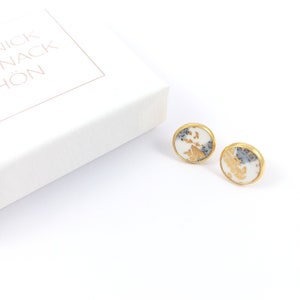 stud earrings white gold. Earrings white granite gold frame. Small white stud earrings. Gift for girlfriend. Schnick Schnack Nice