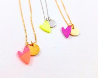 Neon heart necklace, necklace with handmade heart pendant in neon colors, necklace with neon heart, heart necklace neon, gift girlfriend