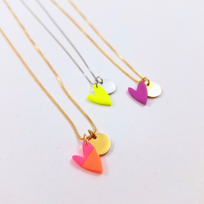 Neon Herz Kette, Halskette mit handgemachten Herz-Anhänger in Neon-Farben, Kette mit Neon-Herz, Herz halskette Neon, Geschenk Freundin Bild 7