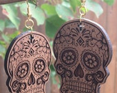 Sugar Skulls Dia de Los Muertos Wood Laser Cut Handmade Earrings