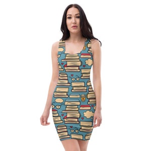 BOOKWORM Flowy Skater Dress, Stretchy Fitted Dress, Skater Skirt - Women, Ladies, Girls, Fun Date Night, Party, Cocktail, Books, Glasses