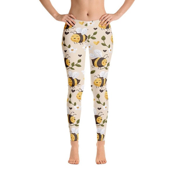 HONEY BEE Leggings, Capri, Plus, Kids, Shorts, Joggers, Insect, Bug, Fly, Flutter, Hover, Wings, Tail, Bugs, Bees, Pollen, Hearts, Flowers